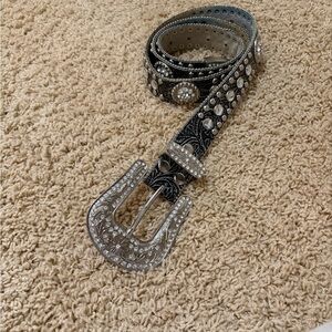 Brighton Black Embellished Western-Style Belt with Silver Accents